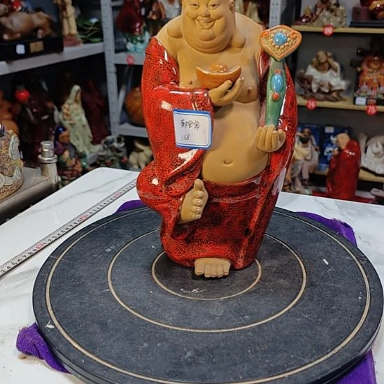 黄***紫石湾窑公仔陶瓷摆件