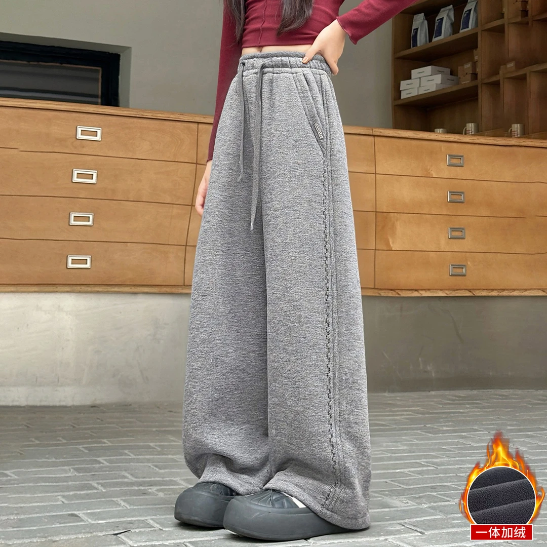 女童裤子加绒秋冬装2025新款初中生卫裤女大童直筒裤一体绒运动裤