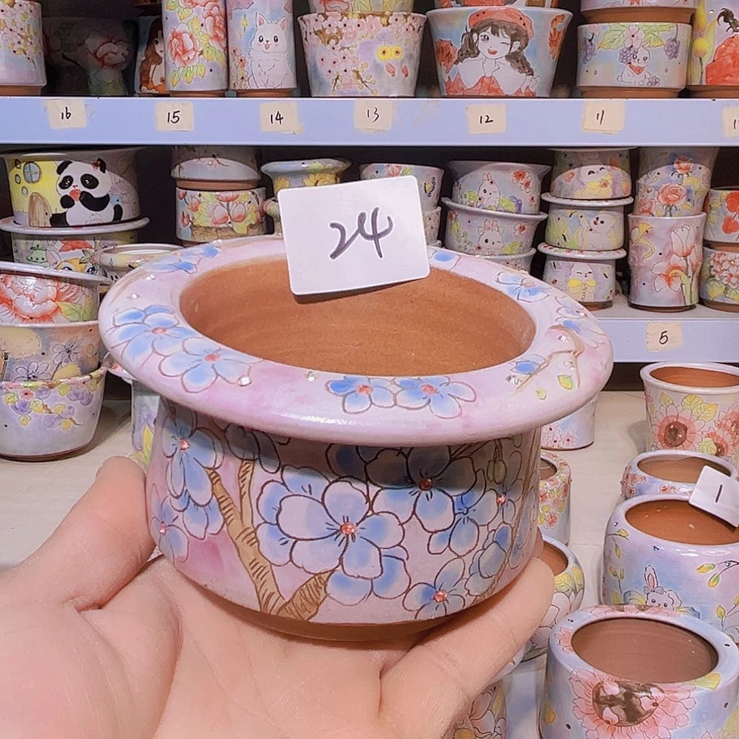 罐多肉植物手绘花盆景德镇粗陶24