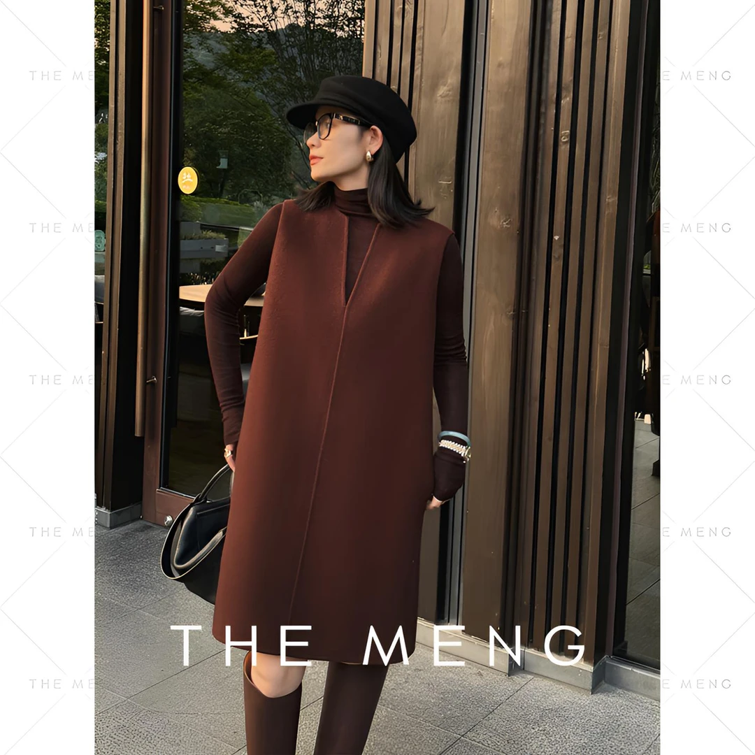 THE MENG【红纸鹤】110支高克重美丽诺羊毛山羊绒连衣裙#M243G0203