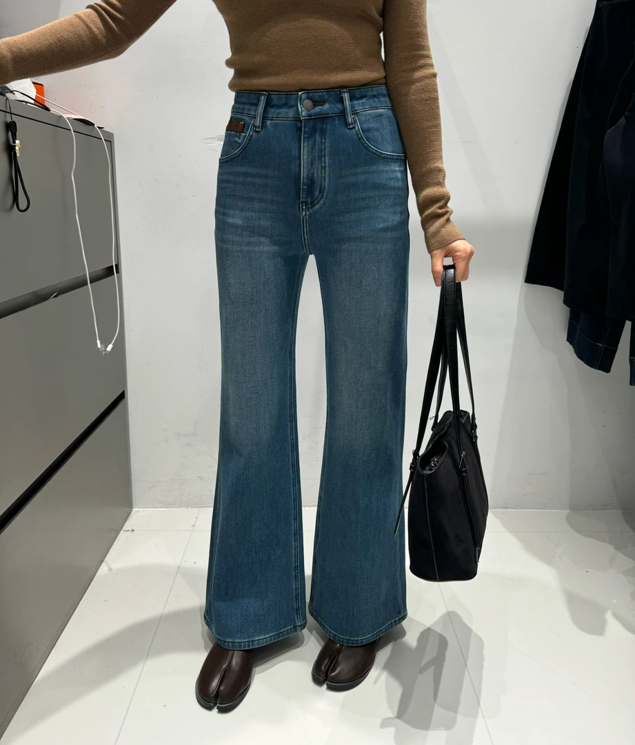 巴布68796A加绒牛仔裤女Kabodo2025冬季新款喇叭裤高腰磨毛微喇裤