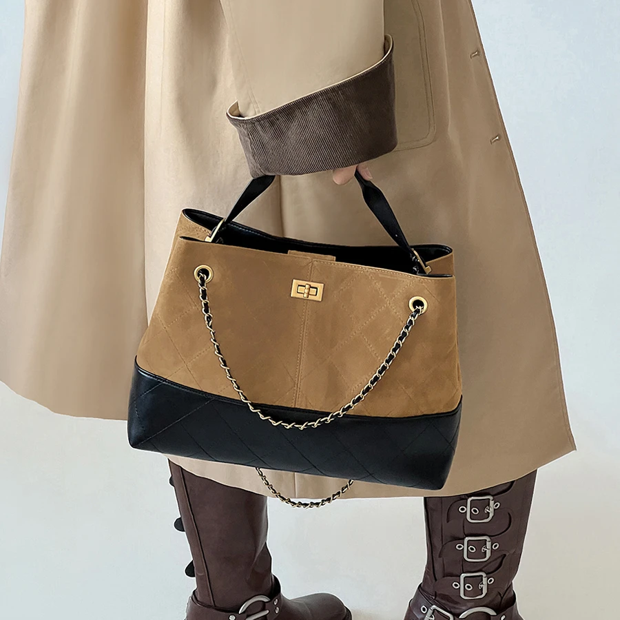 小香风菱格链条托特包2025秋冬新款大容量通勤百搭女款单肩斜挎包