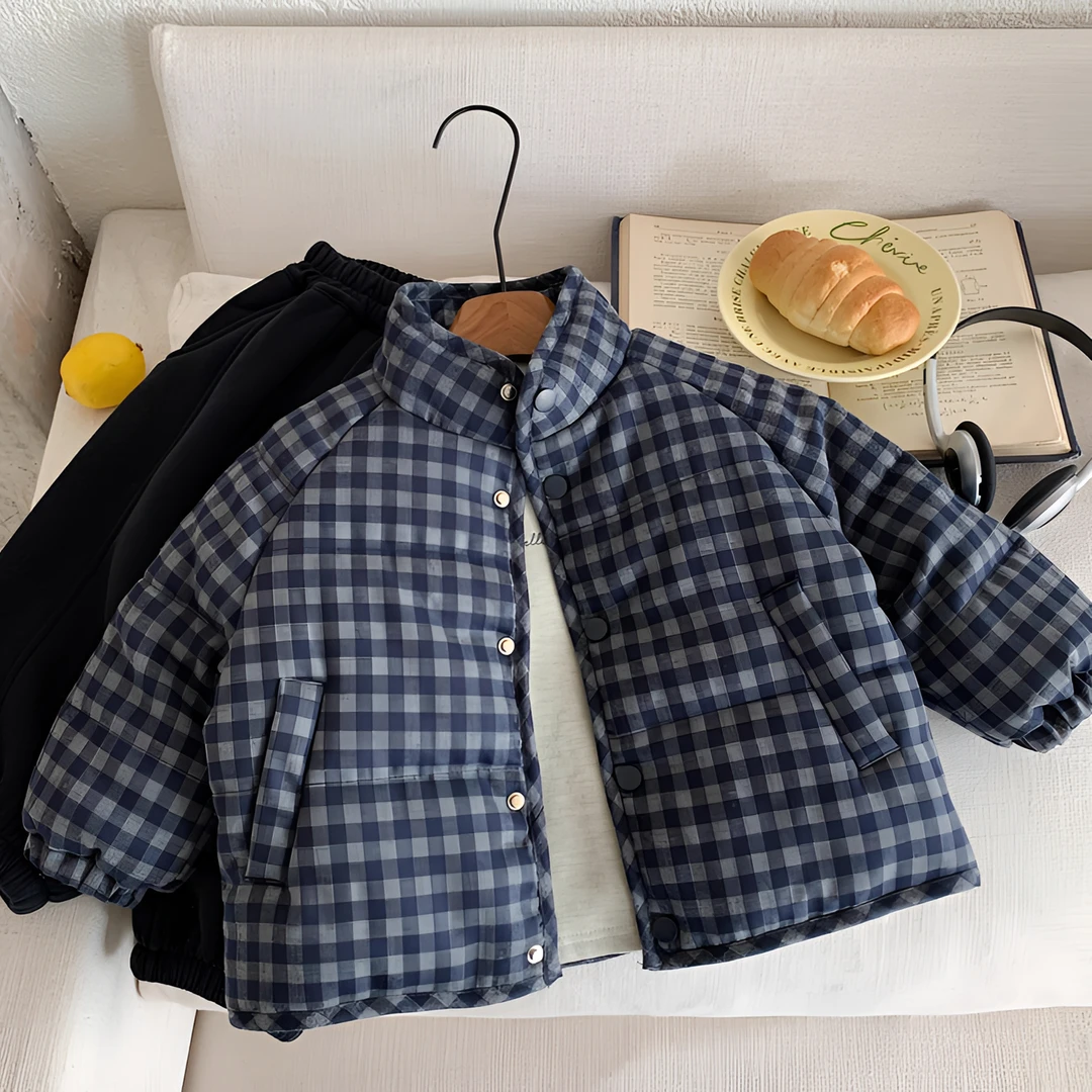 儿童格子棉服男加厚2025冬季新款小童棉袄外套保暖宝宝棉衣女洋气
