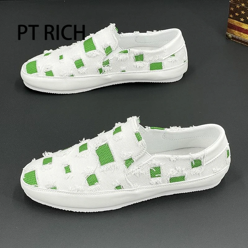 PTRICH男鞋新款夏季透气帆布鞋2025百搭一脚蹬懒人明星同款运动鞋