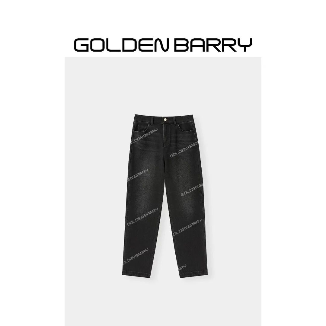 GOLDENBARRY|503186“直轨线”简约碳黑直筒牛仔裤