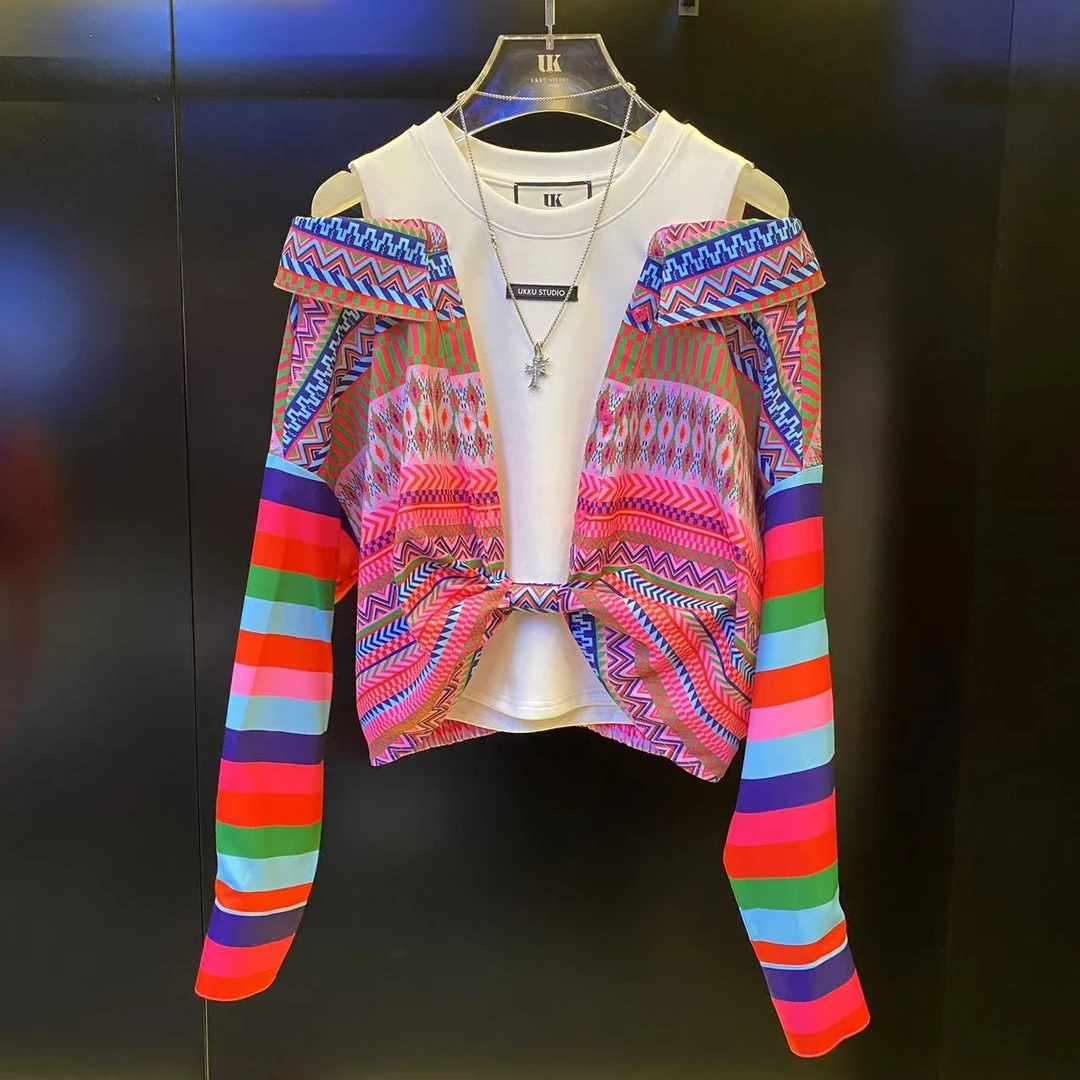 秀秀【UKKUSKUDIO】百搭潮流时尚印花衬衫拼接假两件衬衫313320