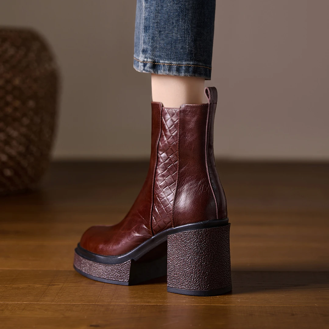 小个子增高9cm~靴子女款爆款2025新款真皮高跟短靴英伦风切尔西靴