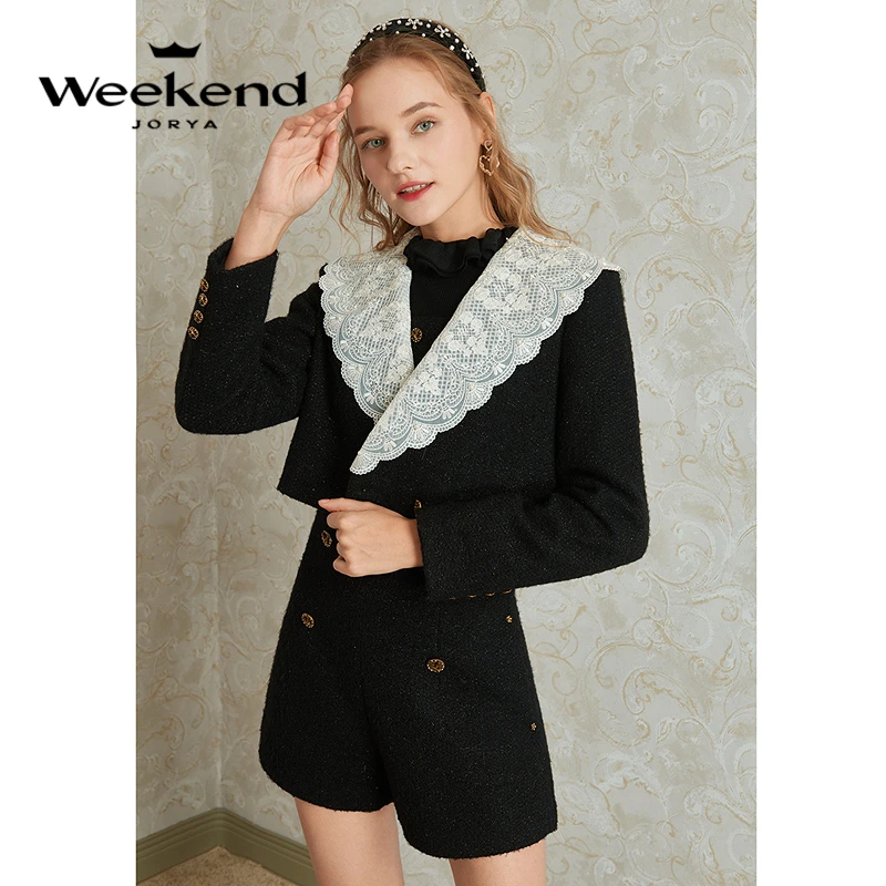 卓雅周末冬季气质蕾丝短外套两件套女EJWCDQ13