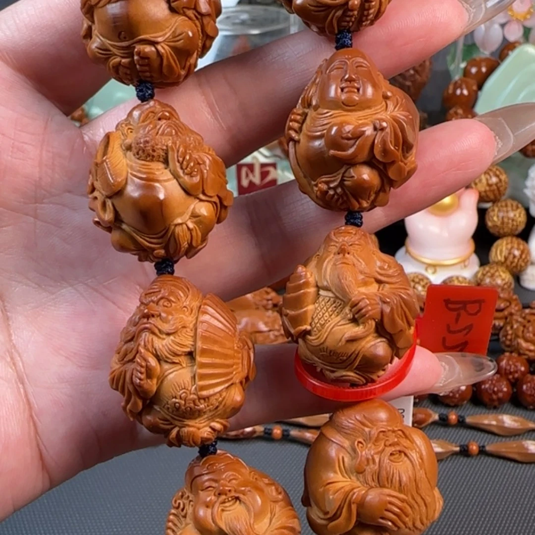 手串/手链橄榄核宽2.5梅林红核立雕群仙会