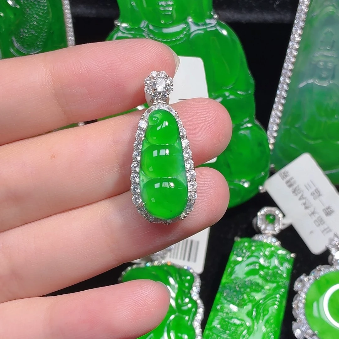 翡翠银S925镶嵌颈饰天然A货翡翠