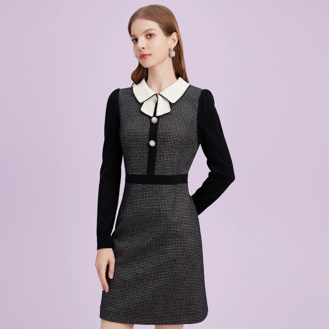 【婷婷专属】高级感格纹连衣裙女长袖收腰气质礼服连衣裙
