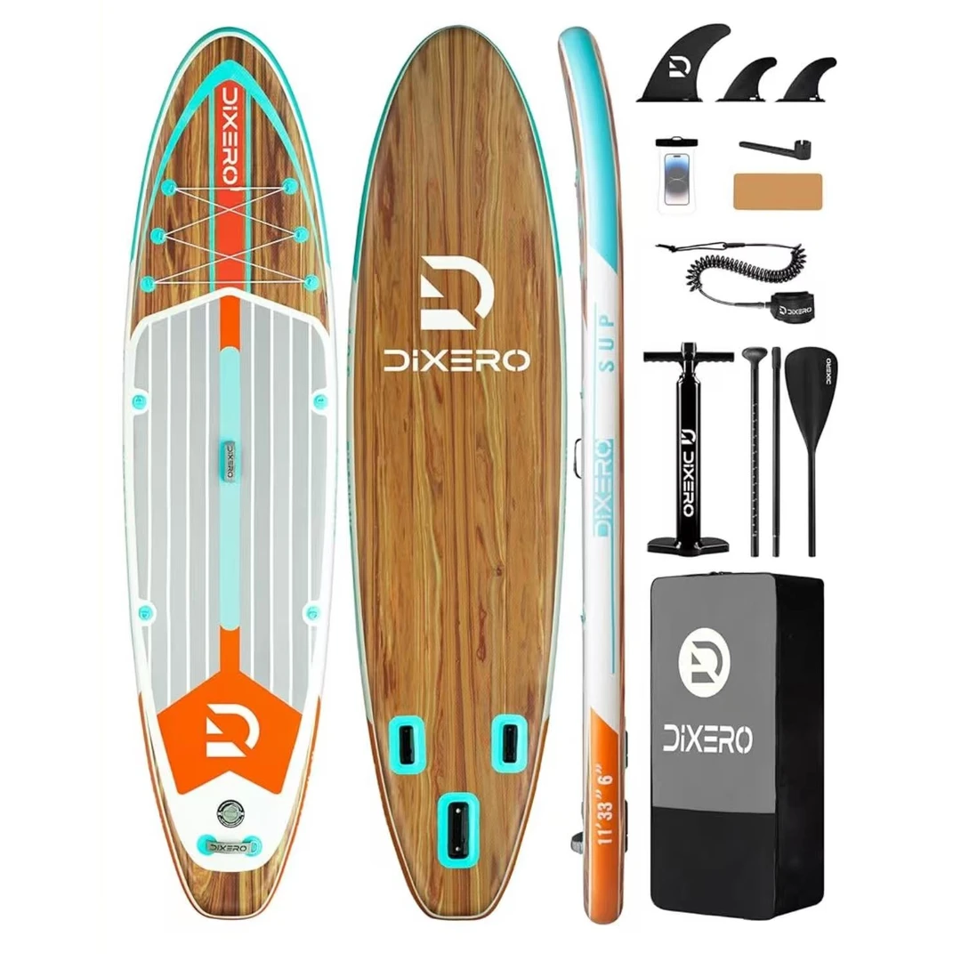 瑞迪棕木纹335×84×15充气冲浪板含配件一整套