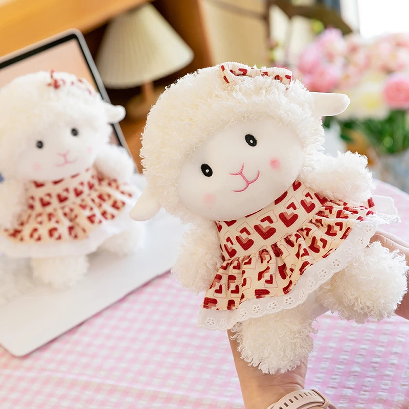 可爱碎花裙小羊玩偶女孩床上睡觉抱枕公仔布娃娃毛绒玩具礼品