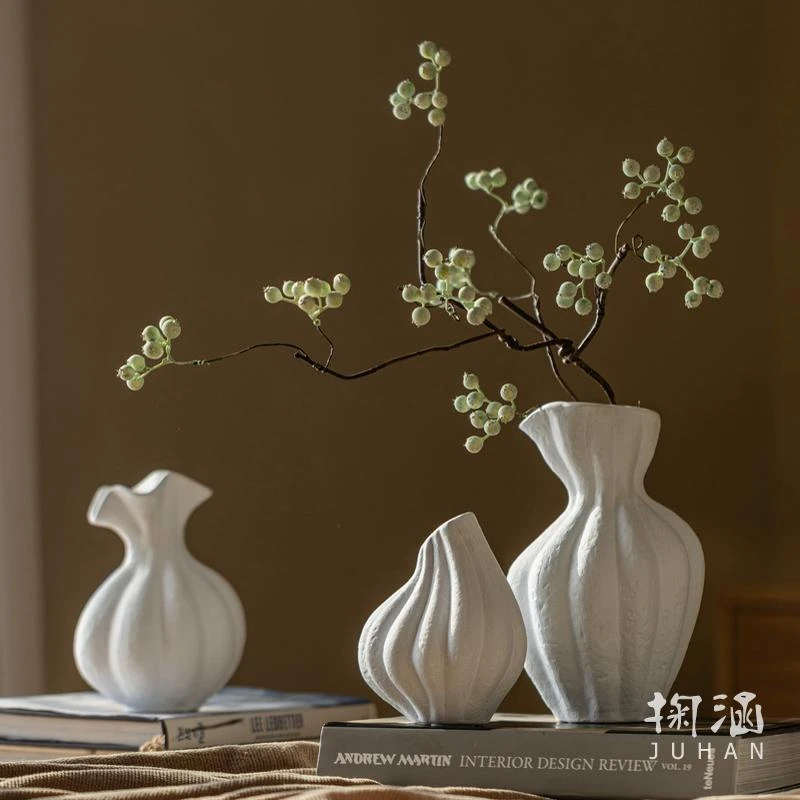 掬涵侘寂风复古花瓶插花摆件奶油风法式花瓶高级轻奢民宿装饰花器