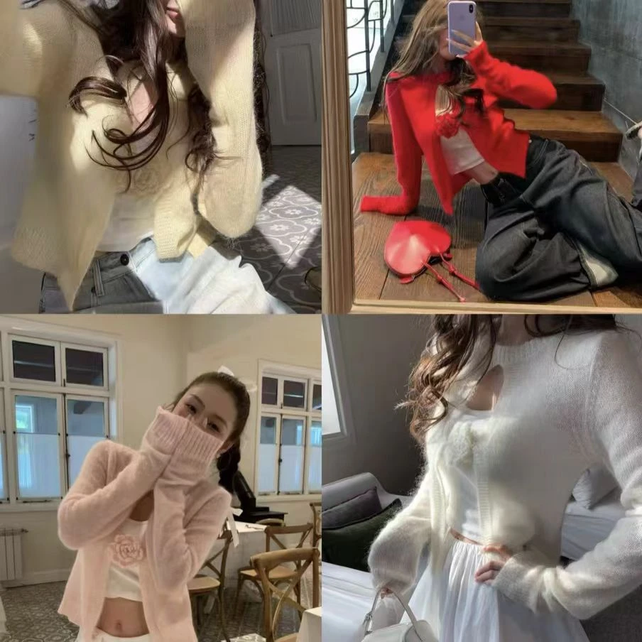 【李十一LISHIYI】韩系花朵开叉毛衣#  6850