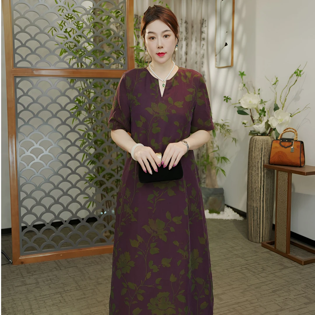 2025夏季新款老料龟裂纹双面可穿正宗香云纱连衣裙妈妈装中长款