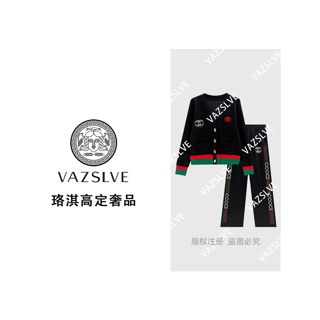 【VAZSLVE/珞淇高定】秋季烫钻字母时尚休闲轻奢宽松套装TZ8189