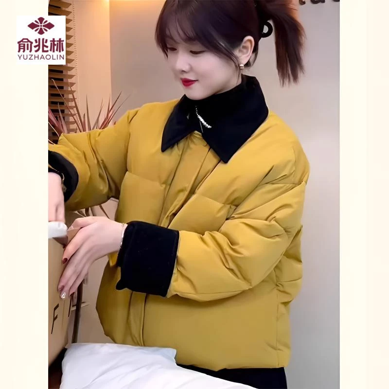 撞色拼色棉衣外套女2025冬季新款时尚设计感短款显瘦加厚保暖棉服