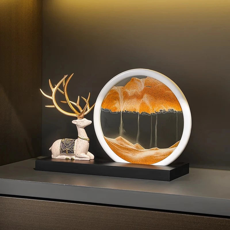 一路发财流沙画摆件轻奢客厅酒柜玄关高级感沙漏招财鹿家居装饰品