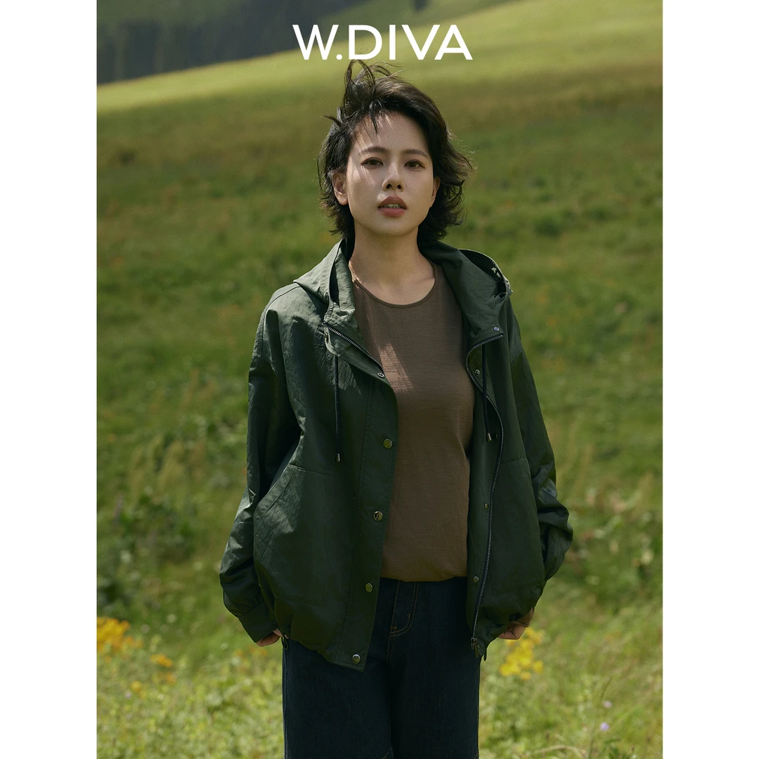 W.Diva【青峦】微皱肌理慵懒氛围感梯形大口袋连帽外套53C272537