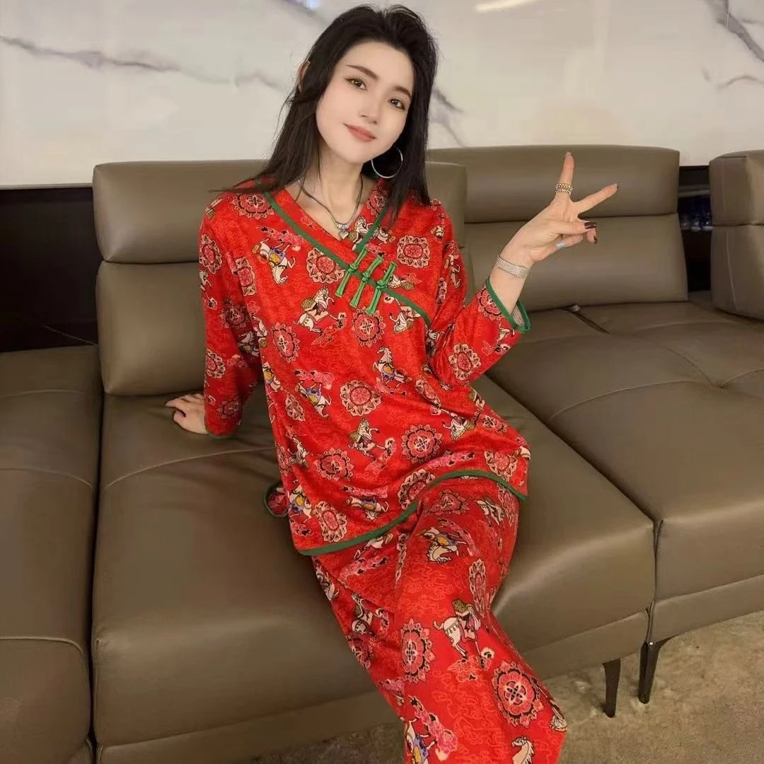 109-LMM新中式国风秋冬女士长袖保暖宽松盘扣家居服