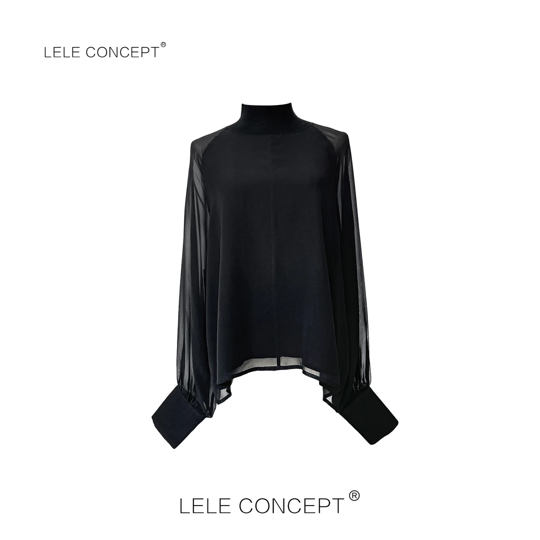 LELE CONCEPT丨「丽」法式时髦气质款拼纱高领上衣S1179