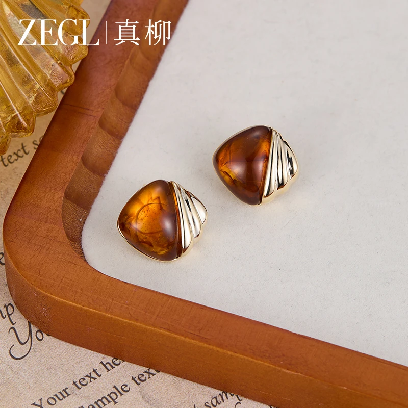 ZEGL 镀K金【林间曦光】真柳秋冬气质搭配耳环耳钉时尚简约百搭耳饰