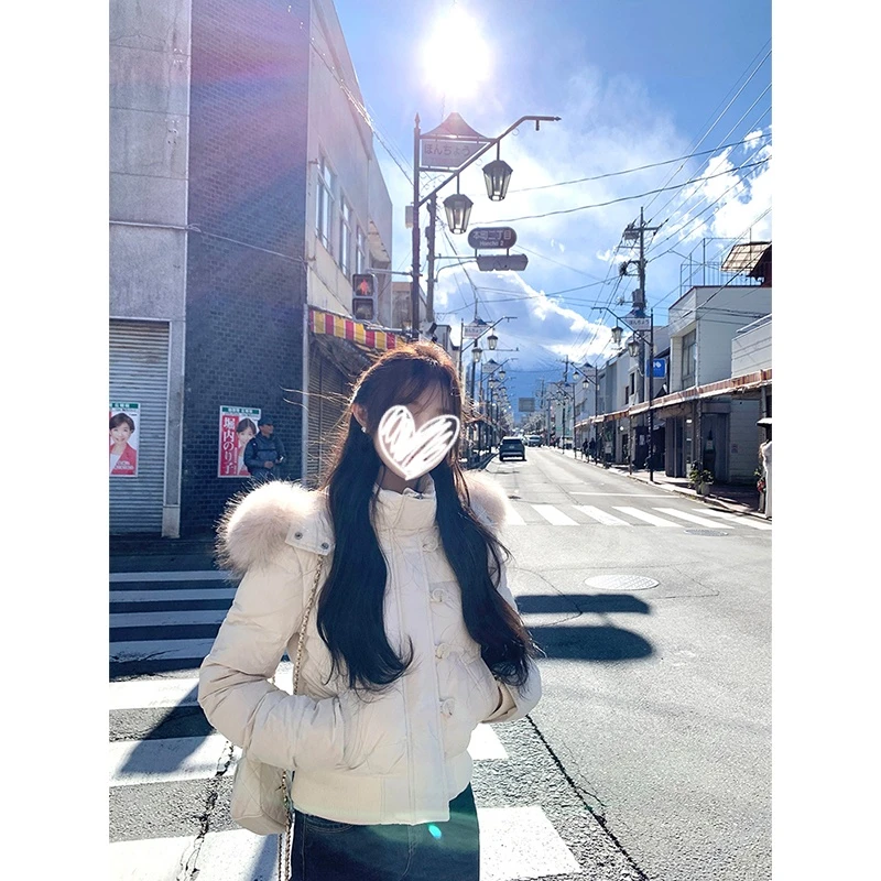 韩系休闲慵懒风翻领黑色棉衣棉袄外套女装冬季中长款宽松棉服外套