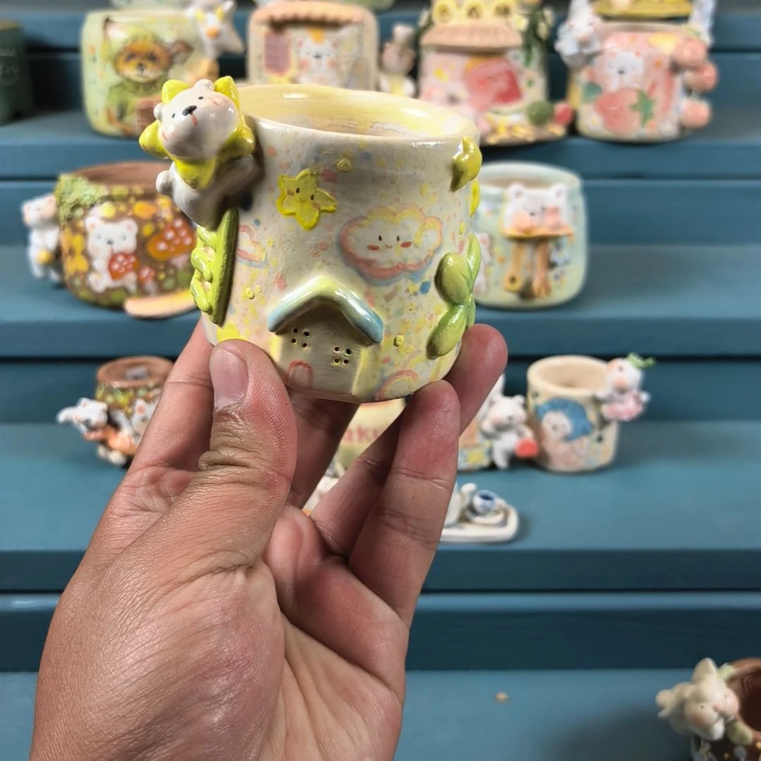 幸运熊 手绘多肉花盆