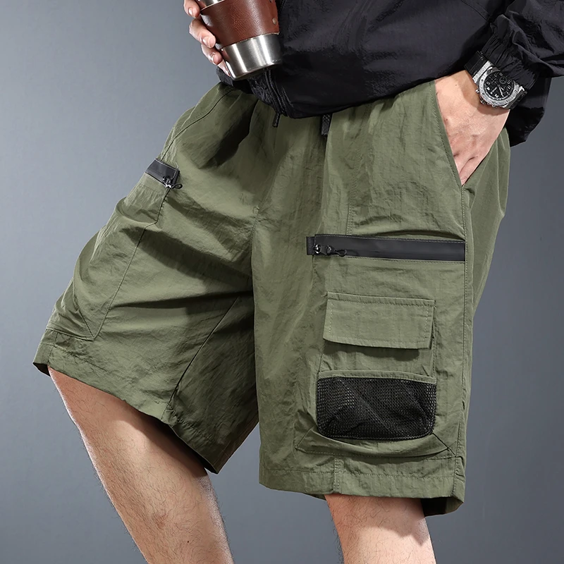 冰丝工装短裤男宽松休闲五分裤军绿色户外登山徒步机能速干中裤潮