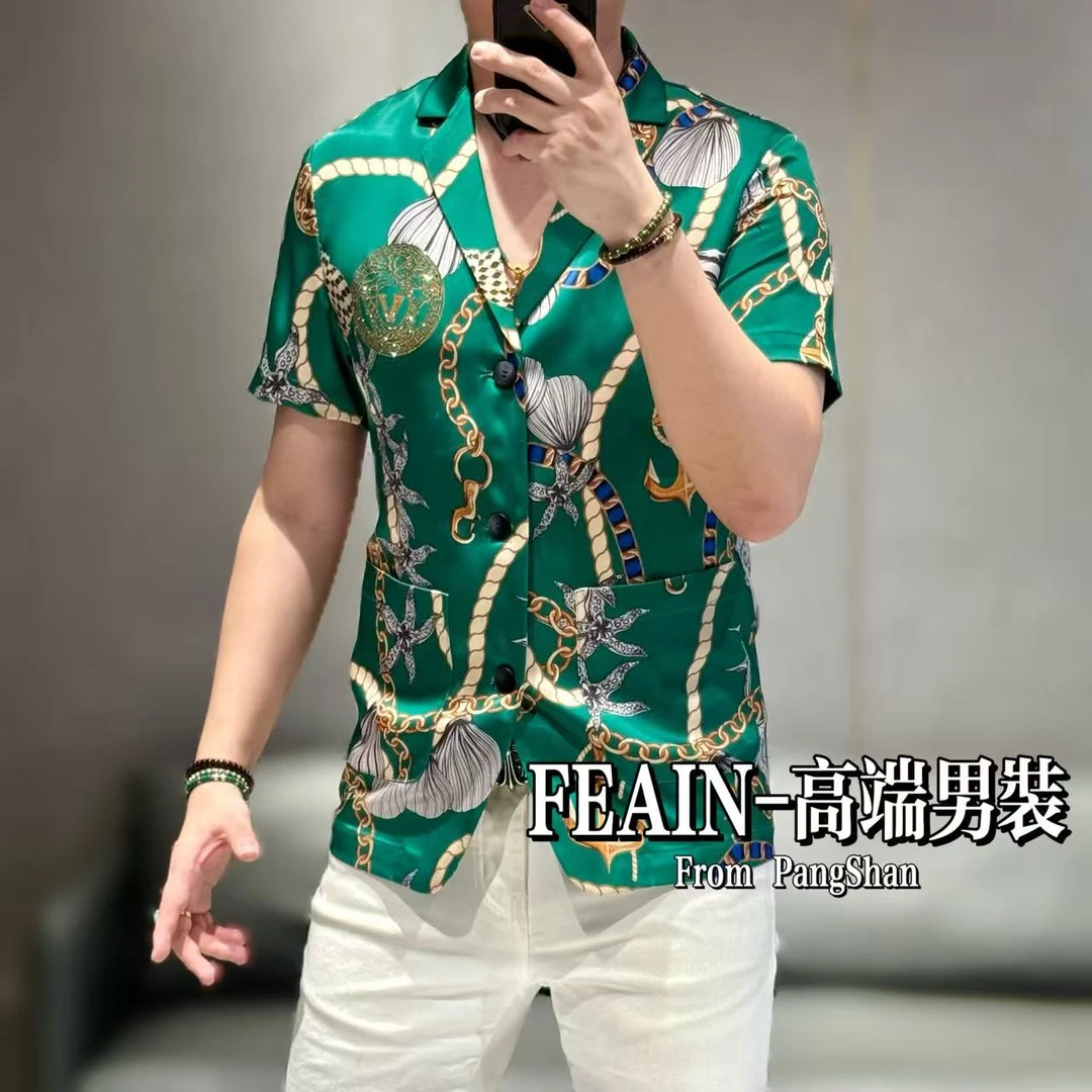 高端定制进口丝柔贡缎男士巴洛克海底世界小西装731