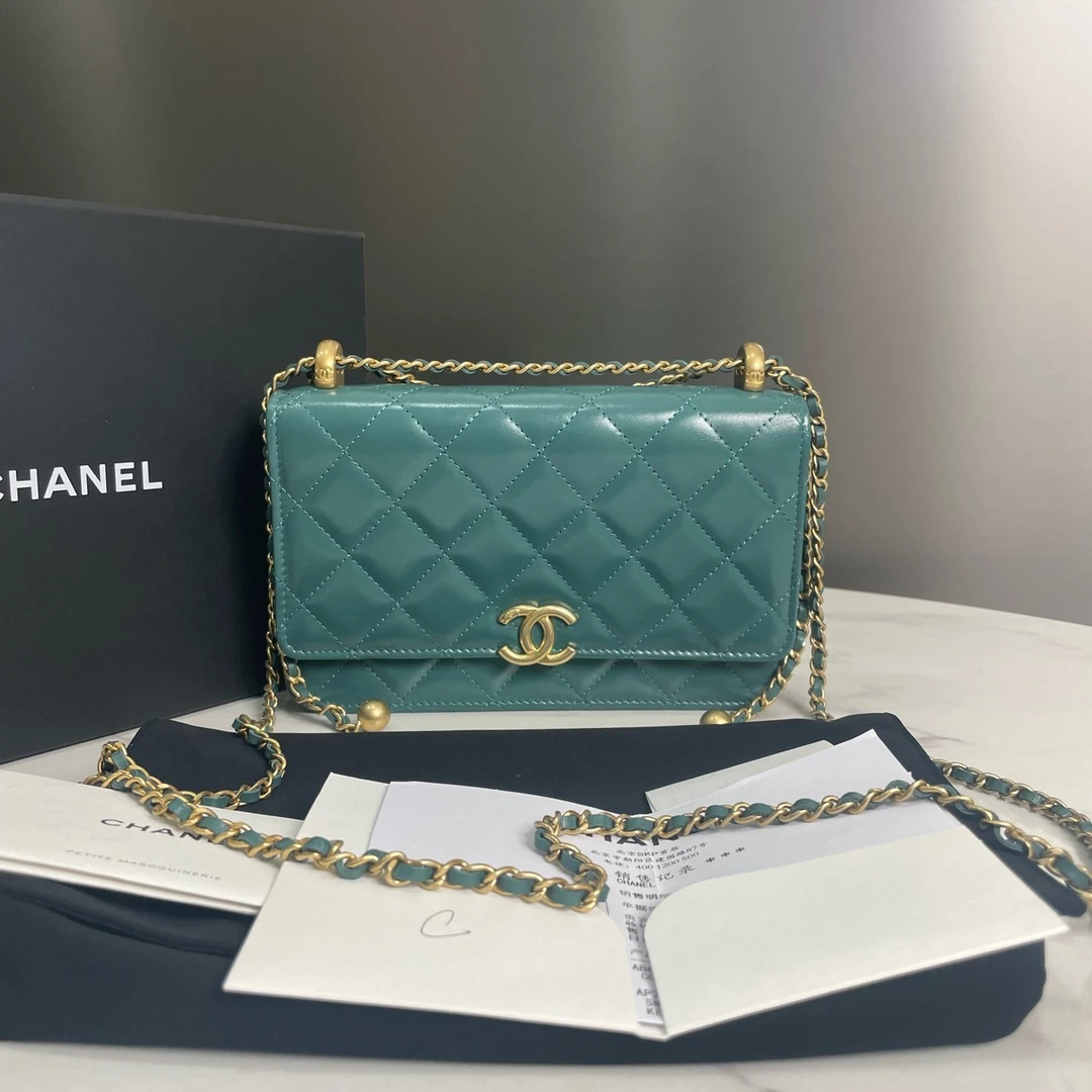 95新 Chanel/香奈儿 芯片款WOC菱格皮穿链链条单肩包16362403