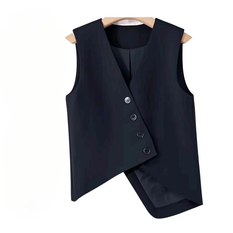 （运费补贴）25812设计感洋气时尚简约不规则马甲百搭马夹气质黑色