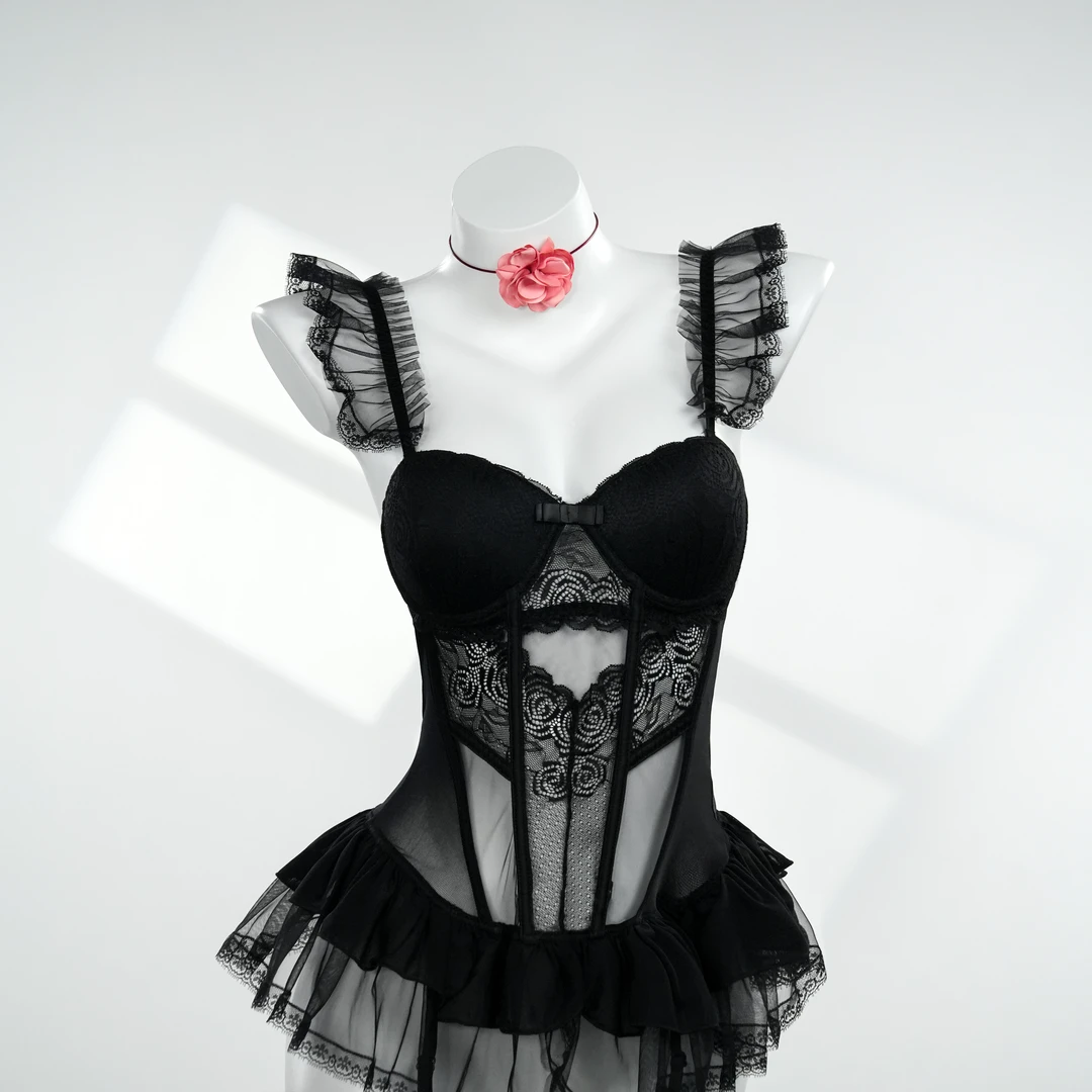 夏炽【90-210斤】GR 时尚蕾丝镂空性感吊带新款女士睡裙套装 1738