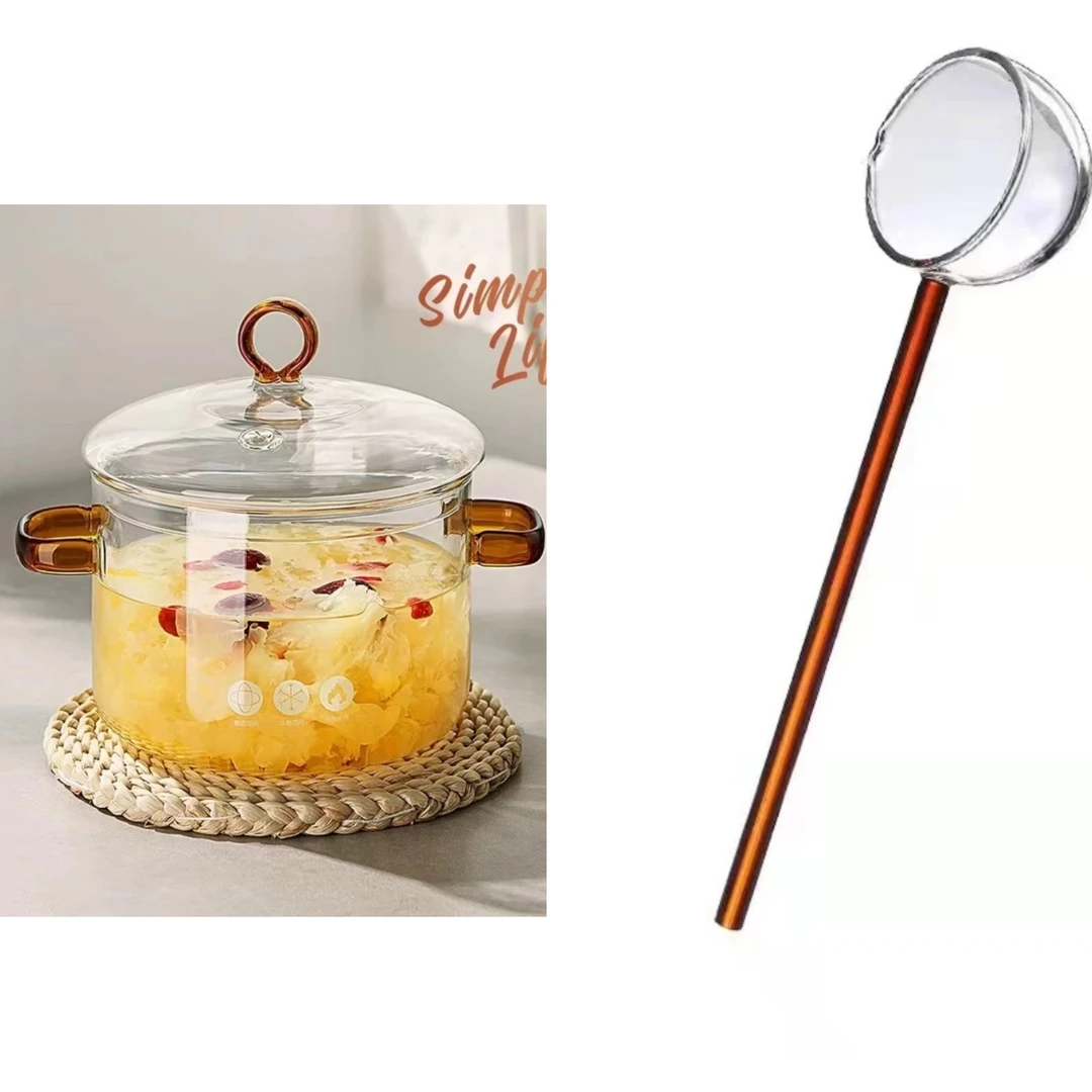 家用双耳汤锅电陶炉明火带盖煮泡面火锅沙拉高硼硅玻璃加厚煮面