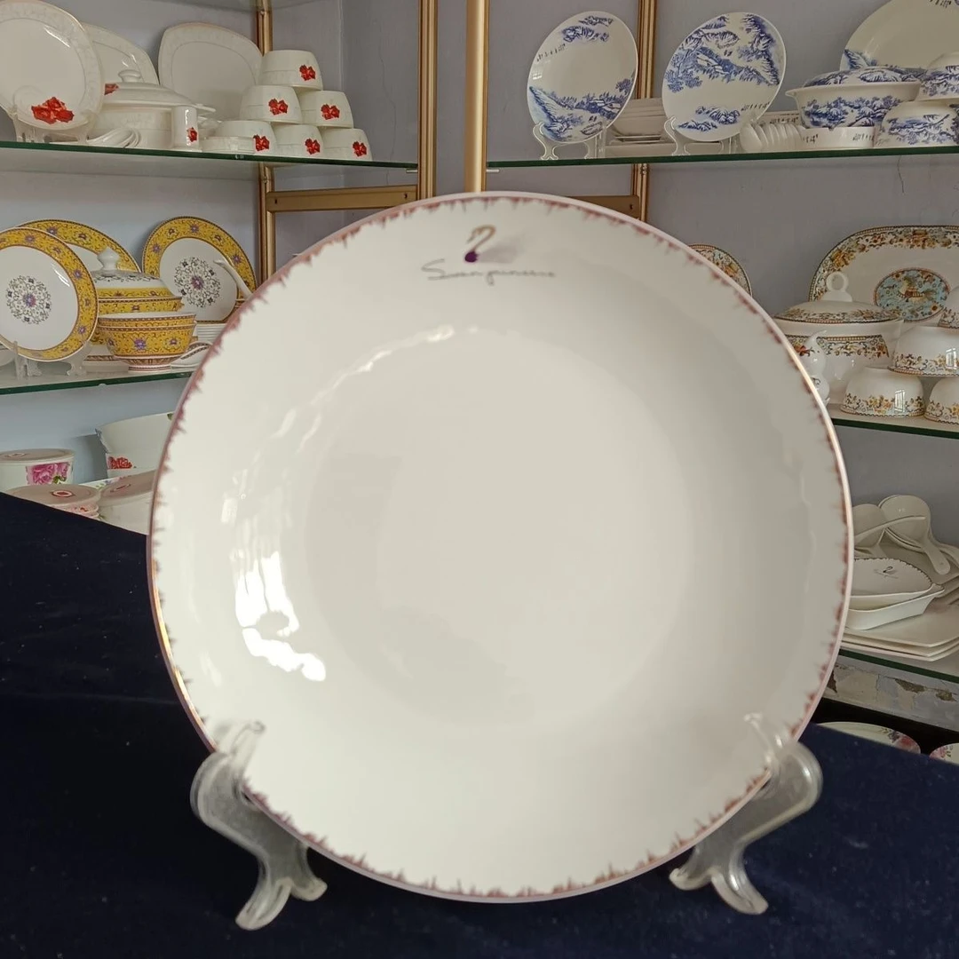 8英寸水立方骨瓷圆型深盘家用欧式风格餐具适合多种菜品盛放