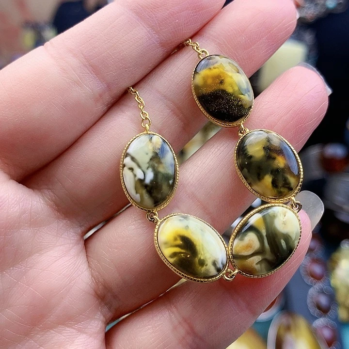 琥珀裸石银S925镶嵌手链