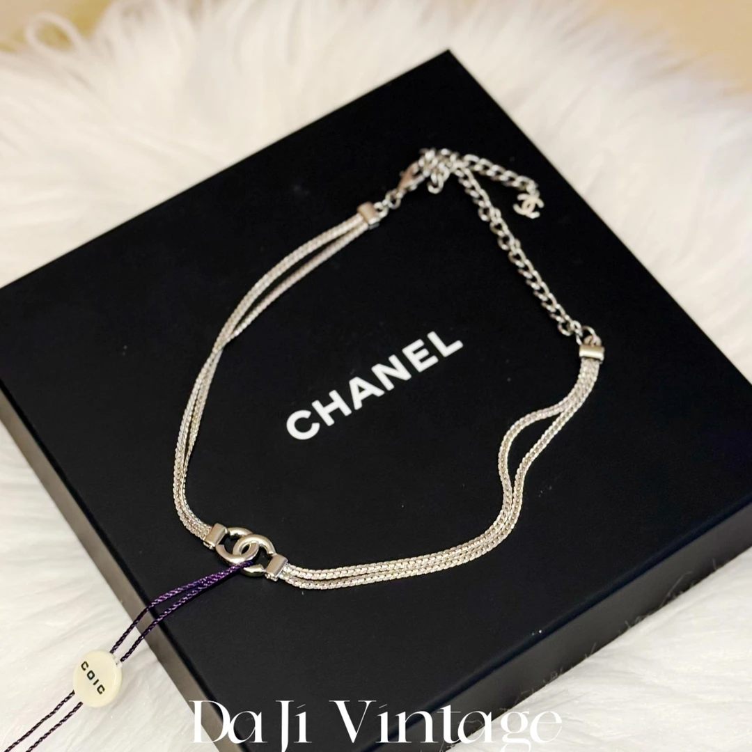 99新 Chanel/香奈儿 大吉中古2/Chanel香奈儿银色双c双层蛇骨项链