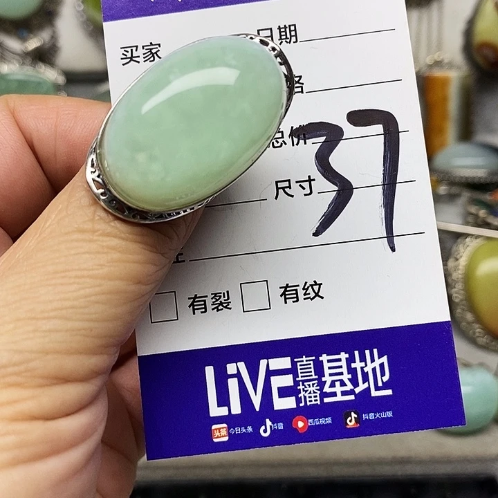 君***陌蛇纹石玉银S925镶嵌戒指