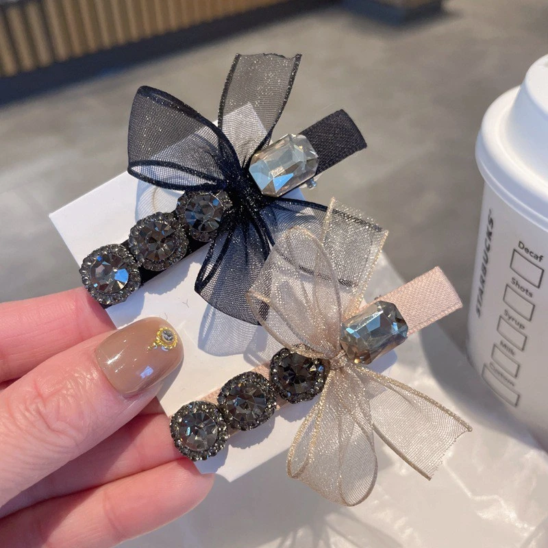 网纱蝴蝶结水钻边夹发夹发卡鸭嘴夹子侧边夹刘海夹碎发夹气质女