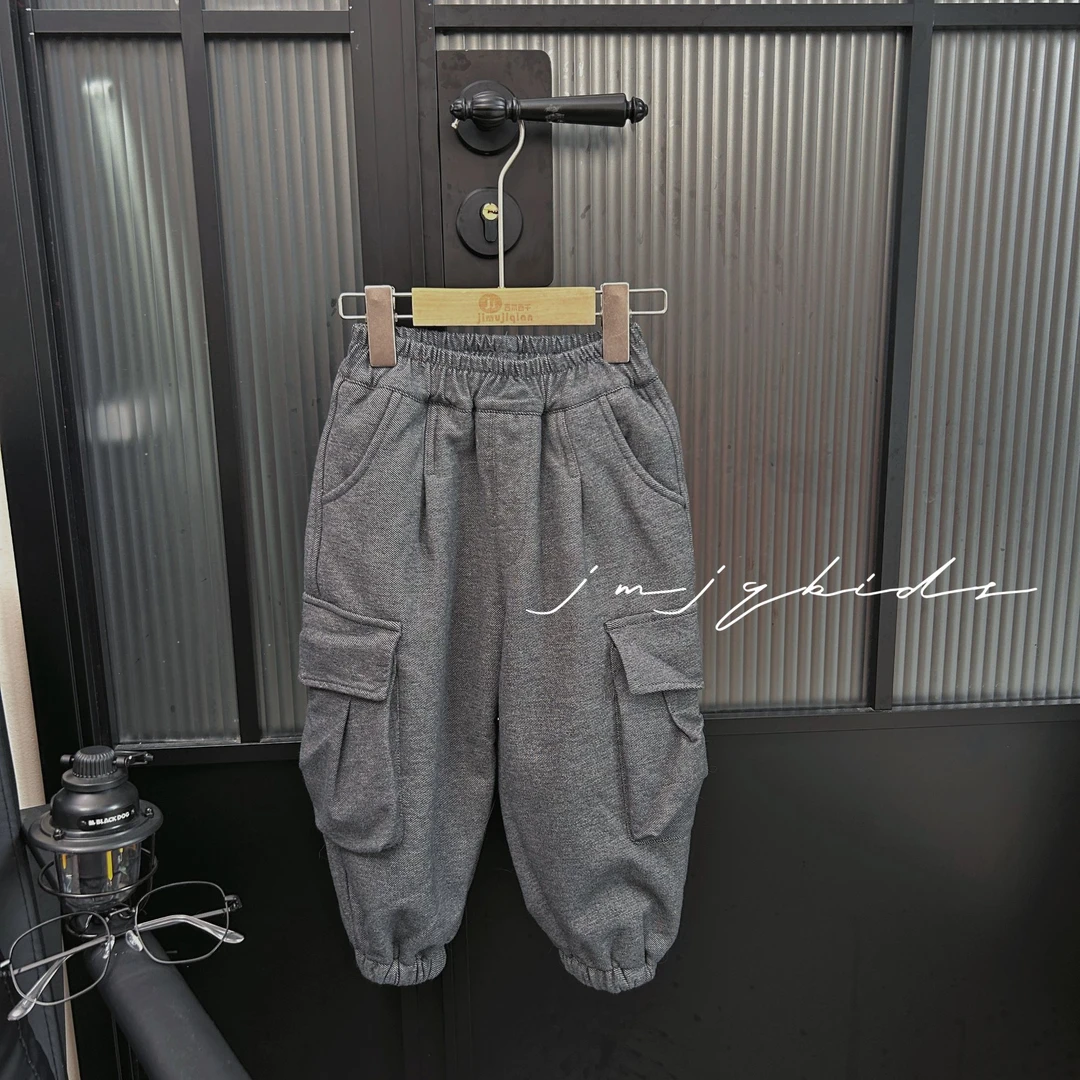 【JMJQ 231005】秋冬韩版男女宝花纱灰保暖加厚一体绒工装长裤