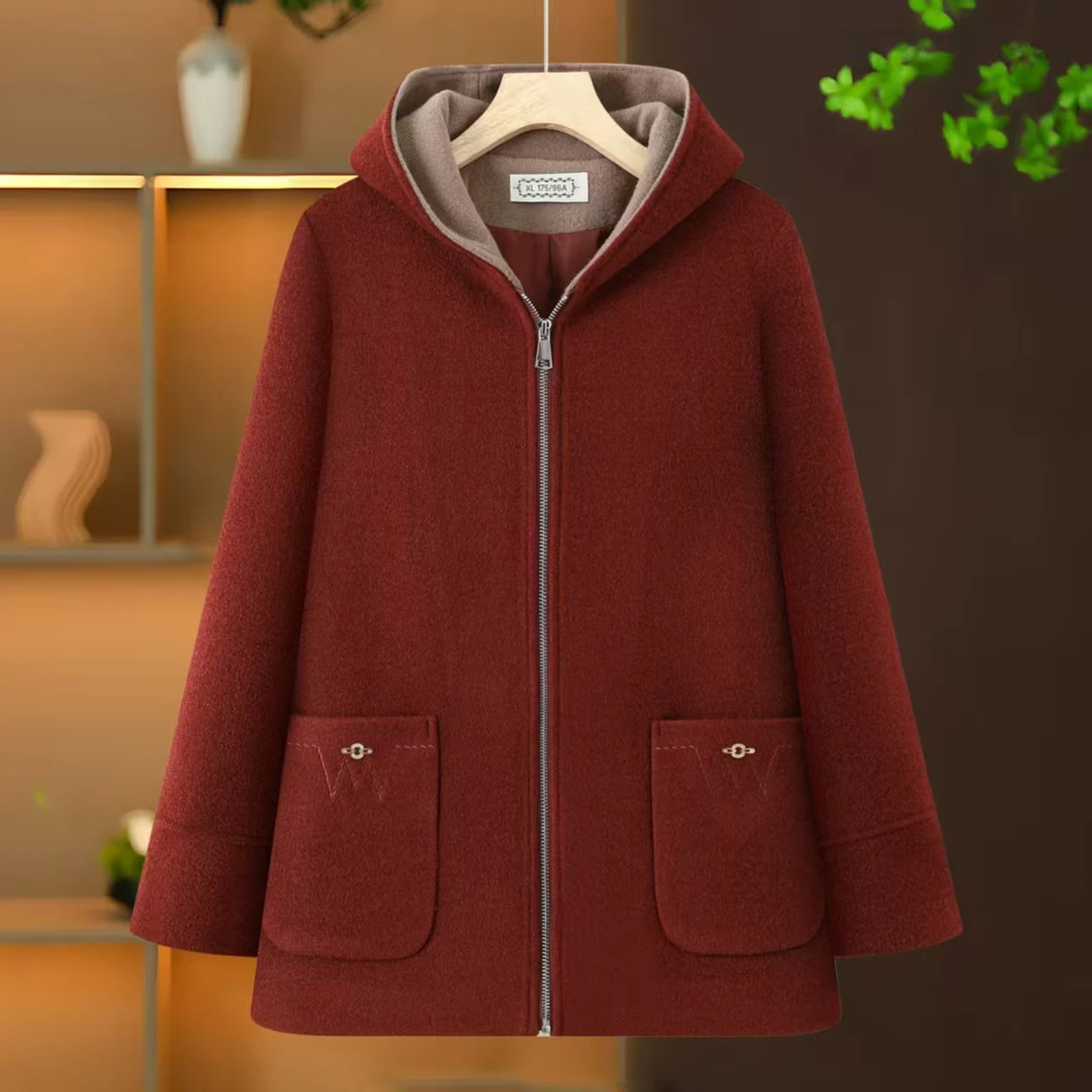 洋气呢子双面中老年大码短款外套中老年女装妈妈装