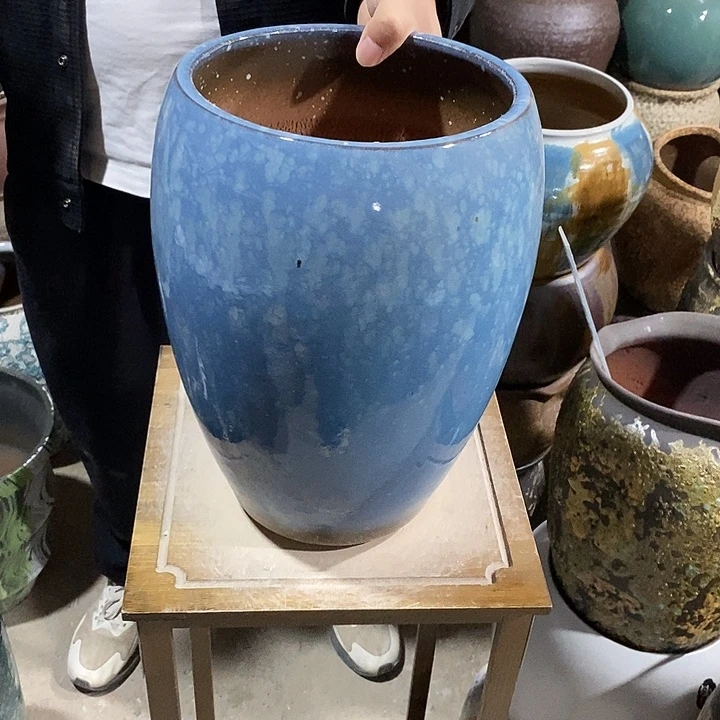 紫砂花盆口22高度33蓝雪花………