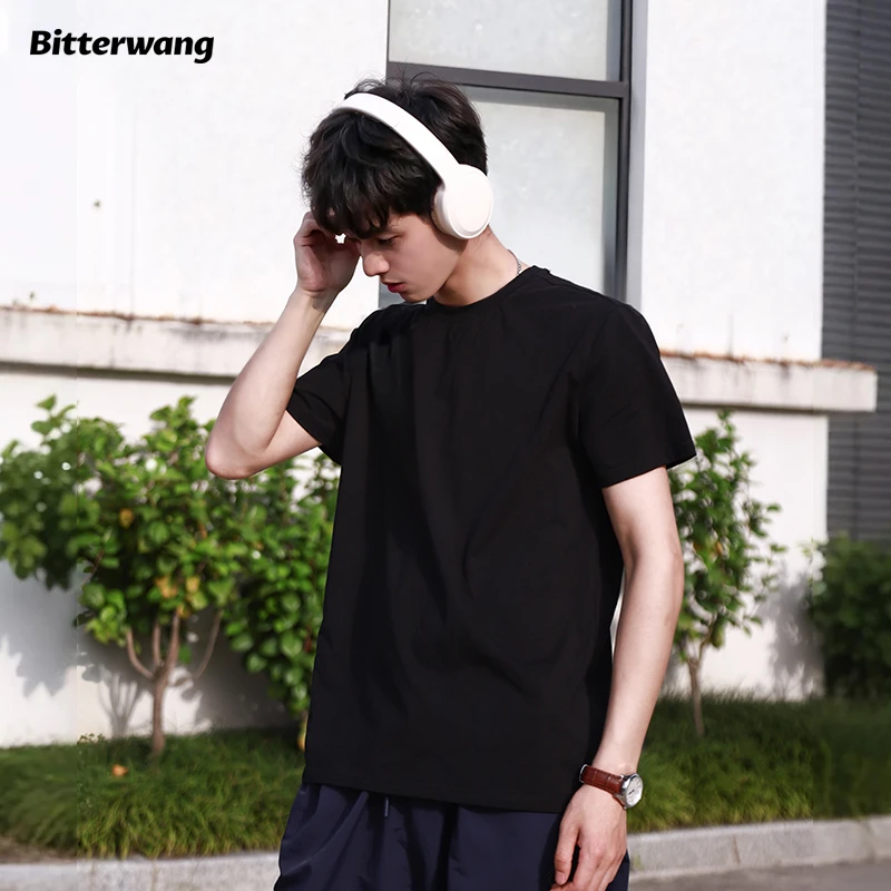 Bitterwang美式T恤圆领男女款情侣纯色短袖内搭打底衫透气速干