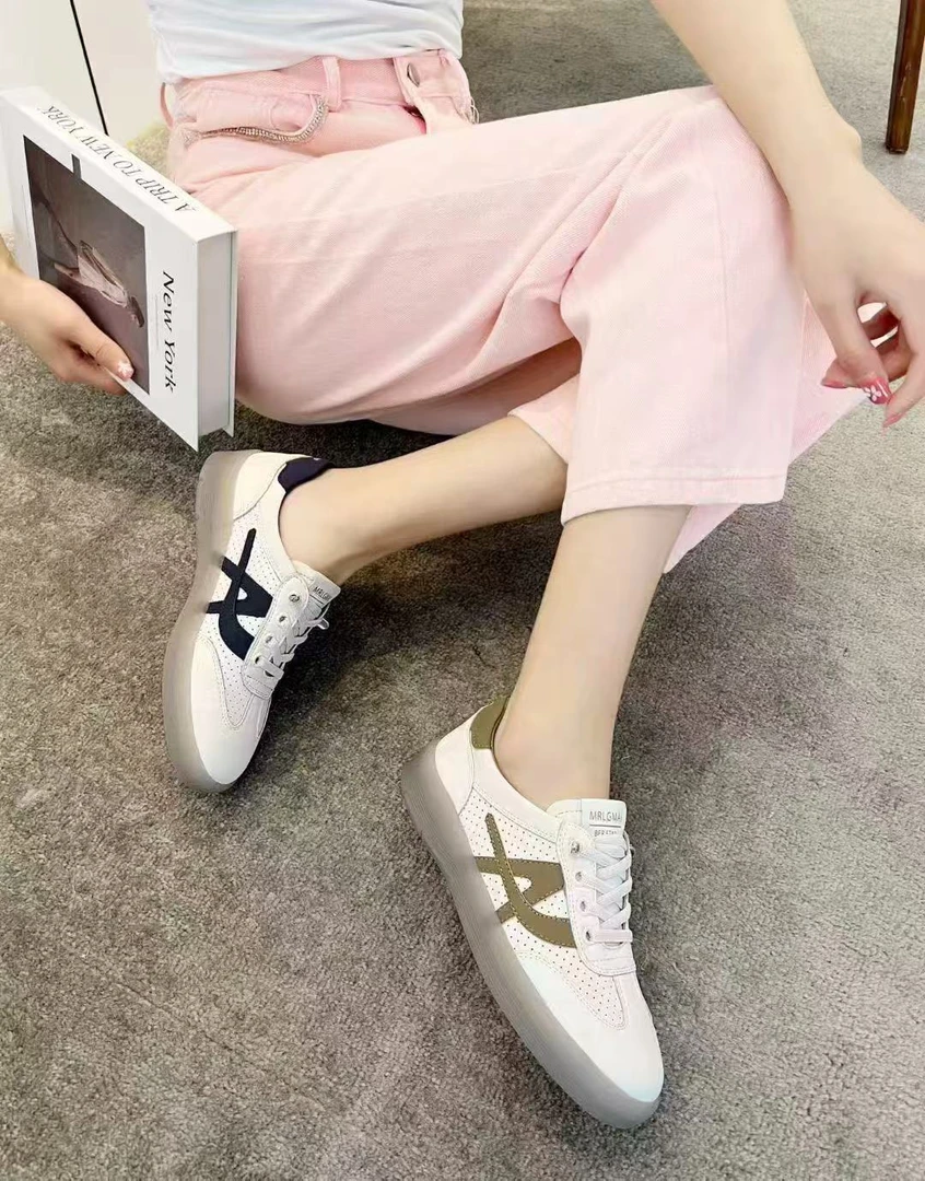 【于姐】A255真皮休闲系带平跟运动小白鞋
