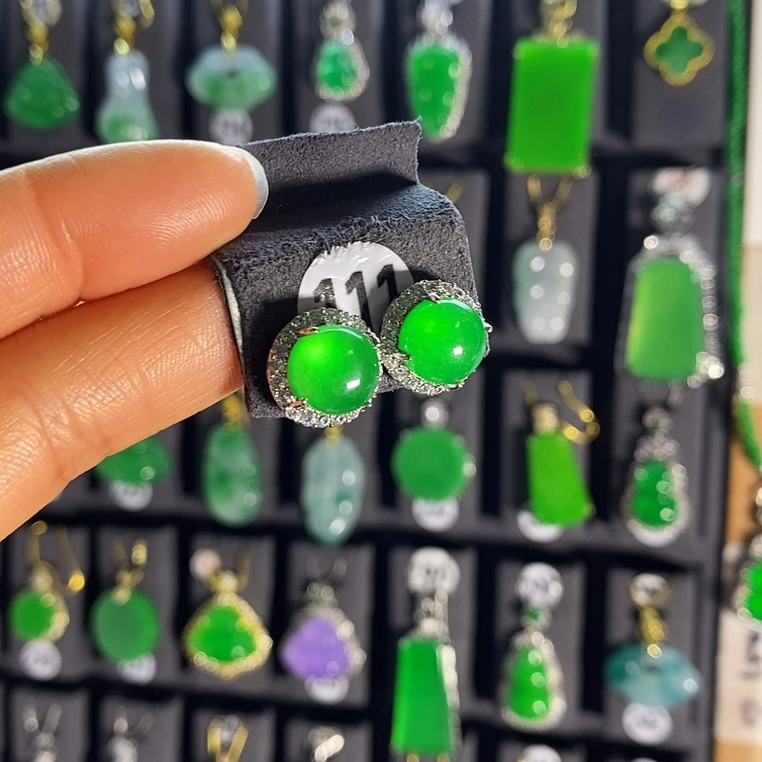 银S925镶嵌翡翠耳饰111