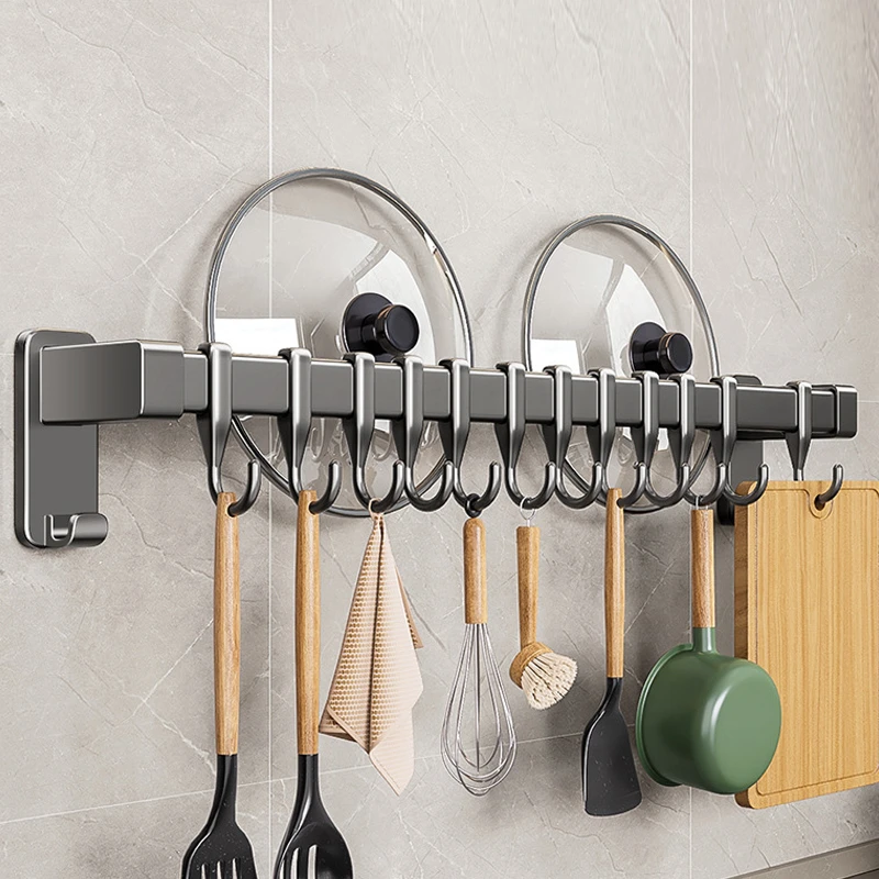 厨房排钩免打孔置物架枪灰色多功能收纳勺子铲子刀架收纳整理挂钩