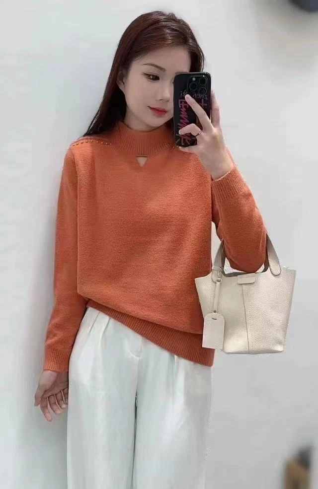 半高领毛衣女秋冬洋气钉珠减龄超好看的针织打底衫#13052