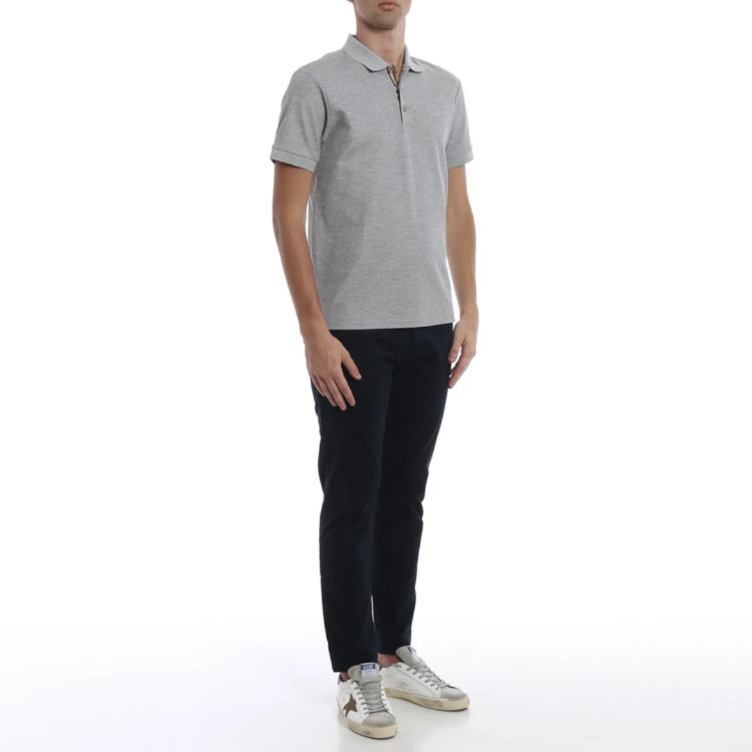 99新 BURBERRY/博柏利 1211/灰色Logo刺绣短袖Polo衫/L码