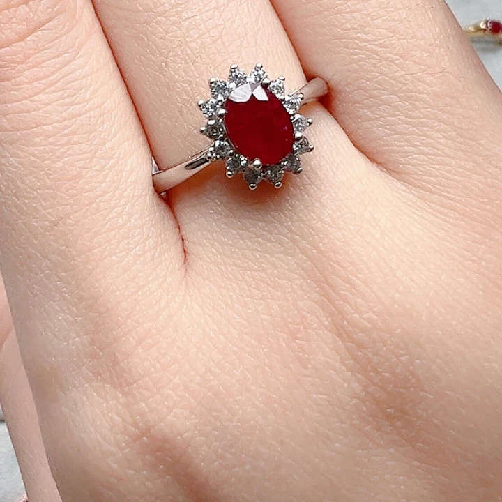 戒指银S925镶嵌红宝石